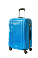 AI generated Blue travel suitcase on wheels isolated png