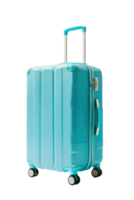 AI generated Blue travel suitcase on wheels isolated png