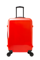 AI generated Red travel suitcase on wheels isolated png