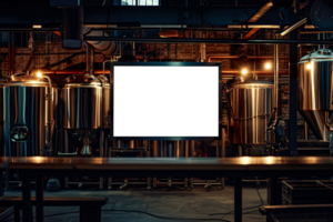 AI generated Horizontal frame mockup in dark brewery bar interior png