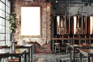 AI generated Vertical frame mockup in brewery bar interior png