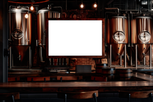 AI generated Horizontal frame mockup in dark brewery bar interior png