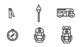 Camping tools and camp site elements vector illustration