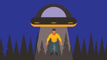 extraterrestre Embarcacion invasión encima bosque con humano vector ilustración