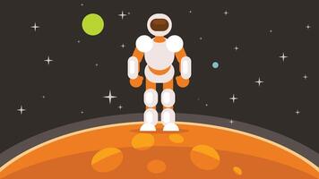 robot landing in a planet vector illustration