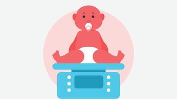 baby with pacifier on a weight scale vector illustration