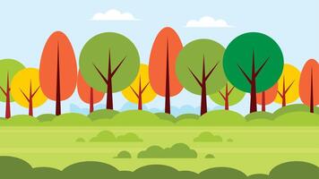 garden with colorful trees and empty field vector illustration