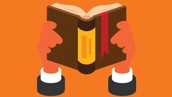 man hands holding a book and reading it vector illustration