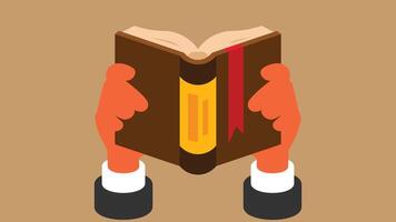 man hands holding a book and reading it vector illustration