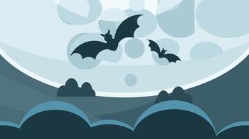 Group of bats flying in the night and the full moon in the background vector illustration