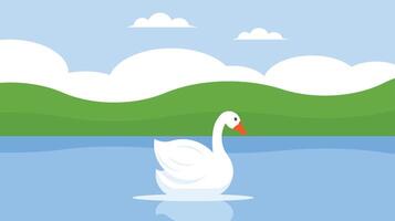 swan in a lake and green area in the background vector illustration