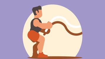 an athelete training in the gym with ropes  vector illustration