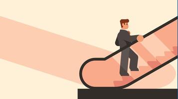 business man is going up using an escalator vector illustration