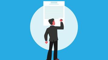 business man writes a review on a screen or document abstract vector illustration