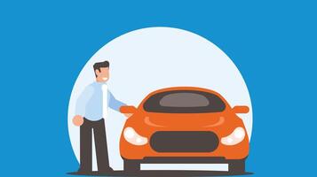 salesman is selling and offering a car to a client vector illustration