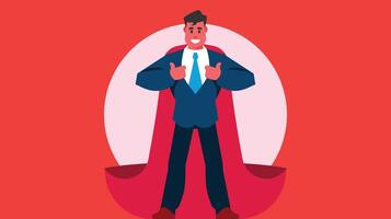 business man wearing a superhero cape with strength vector illustration