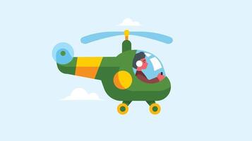 hombre es volador en cielo con un helicóptero vector ilustración