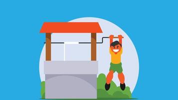 A child playing outdoor with a well handle vector illustration