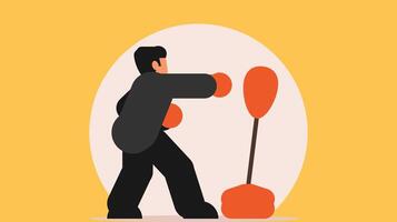 business man is hitting a boxing pole vector illustration