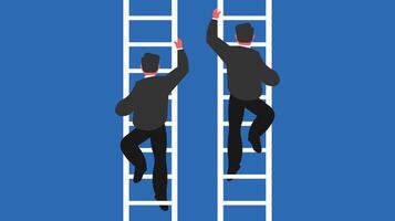 2 business men going up the ladders in a competition vector illustration