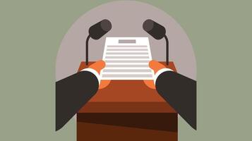 a spokesperson is reading a statement behind a podium with microphones vector illustration