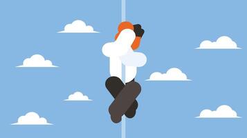 employee is hanging from a rope in the sky vector illustration