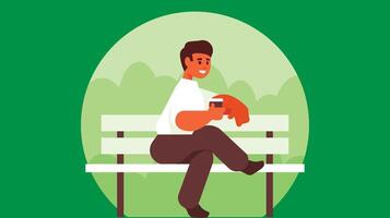 man is sitting on garden bench  vector illustration