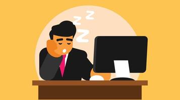 employee lazy and sleeping behind his desk vector illustration