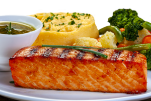 Grilled salmon with vegetables png