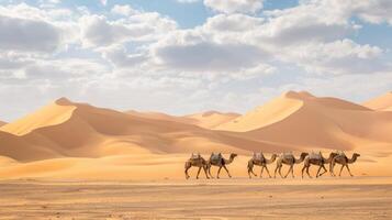 ai generado camellos en Desierto ajuste exhibiendo Desierto vida foto