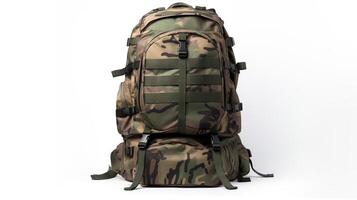 AI generated Camouflage Tactical Backpack Bag isolated on white background with copy space for advertisement. AI Generated photo