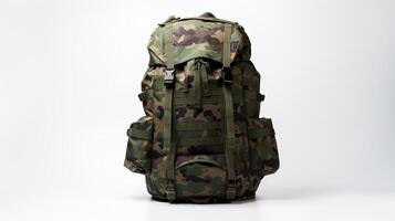 AI generated Camouflage Tactical Backpack Bag isolated on white background with copy space for advertisement. AI Generated photo