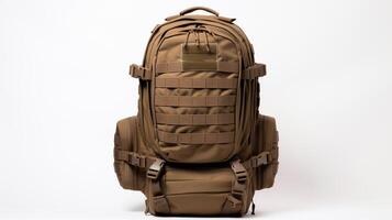 AI generated Coyote Brown Tactical Backpack Bag isolated on white background with copy space for advertisement. AI Generated photo