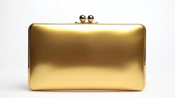 AI generated Gold Clutch Bag isolated on white background with copy space for advertisement. AI Generated photo