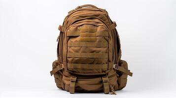 AI generated Coyote Brown Tactical Backpack Bag isolated on white background with copy space for advertisement. AI Generated photo