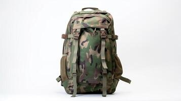 ai generado camuflaje táctico mochila bolso aislado en blanco antecedentes con Copiar espacio para anuncio publicitario. ai generado foto