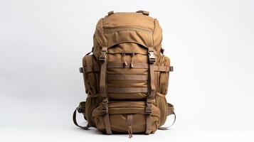 AI generated Coyote Brown Tactical Backpack Bag isolated on white background with copy space for advertisement. AI Generated photo