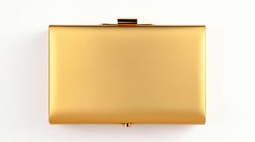 AI generated Gold Box Clutch Bag isolated on white background with copy space for advertisement. AI Generated photo