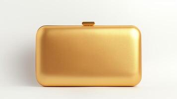AI generated Gold Clutch Bag isolated on white background with copy space for advertisement. AI Generated photo