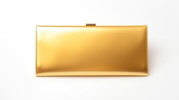 AI generated Gold Clutch Bag isolated on white background with copy space for advertisement. AI Generated photo