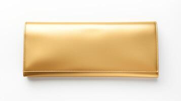 AI generated Gold Foldover Clutch Bag isolated on white background with copy space for advertisement. AI Generated photo