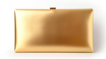 AI generated Gold Hardcase Clutch Bag isolated on white background with copy space for advertisement. AI Generated photo