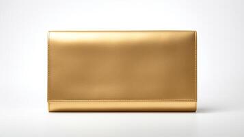 AI generated Gold Foldover Clutch Bag isolated on white background with copy space for advertisement. AI Generated photo