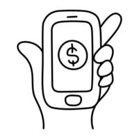 Dollar inside smartphone, icon of mobile money vector