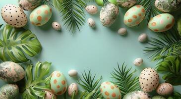 AI generated White Table With Green Plants and Eggs photo