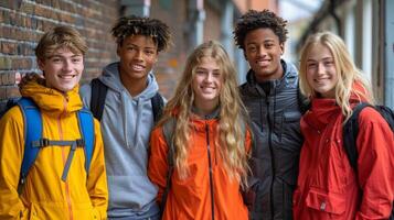 ai generado grupo de joven personas en pie juntos foto