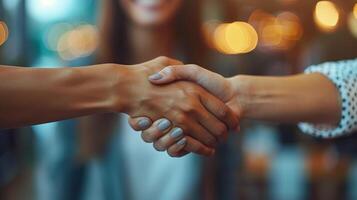 AI generated Close Up of Two People Shaking Hands photo