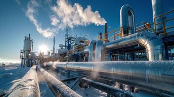 AI generated Large Pipe in Snow Covered Field photo