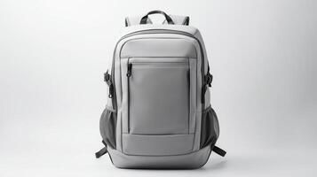 ai generado gris cámara mochila bolso aislado en blanco antecedentes con Copiar espacio para anuncio publicitario. ai generado foto