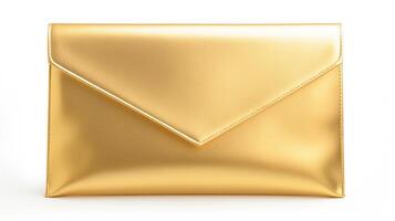 AI generated Gold Envelope Clutch Bag isolated on white background with copy space for advertisement. AI Generated photo
